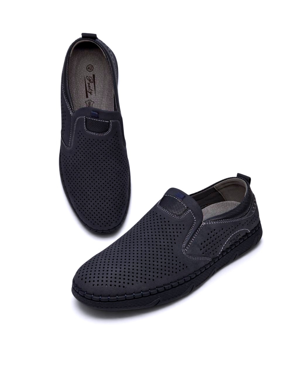 Męskie półbuty wsuwane granatowe ze skórzaną wkładką