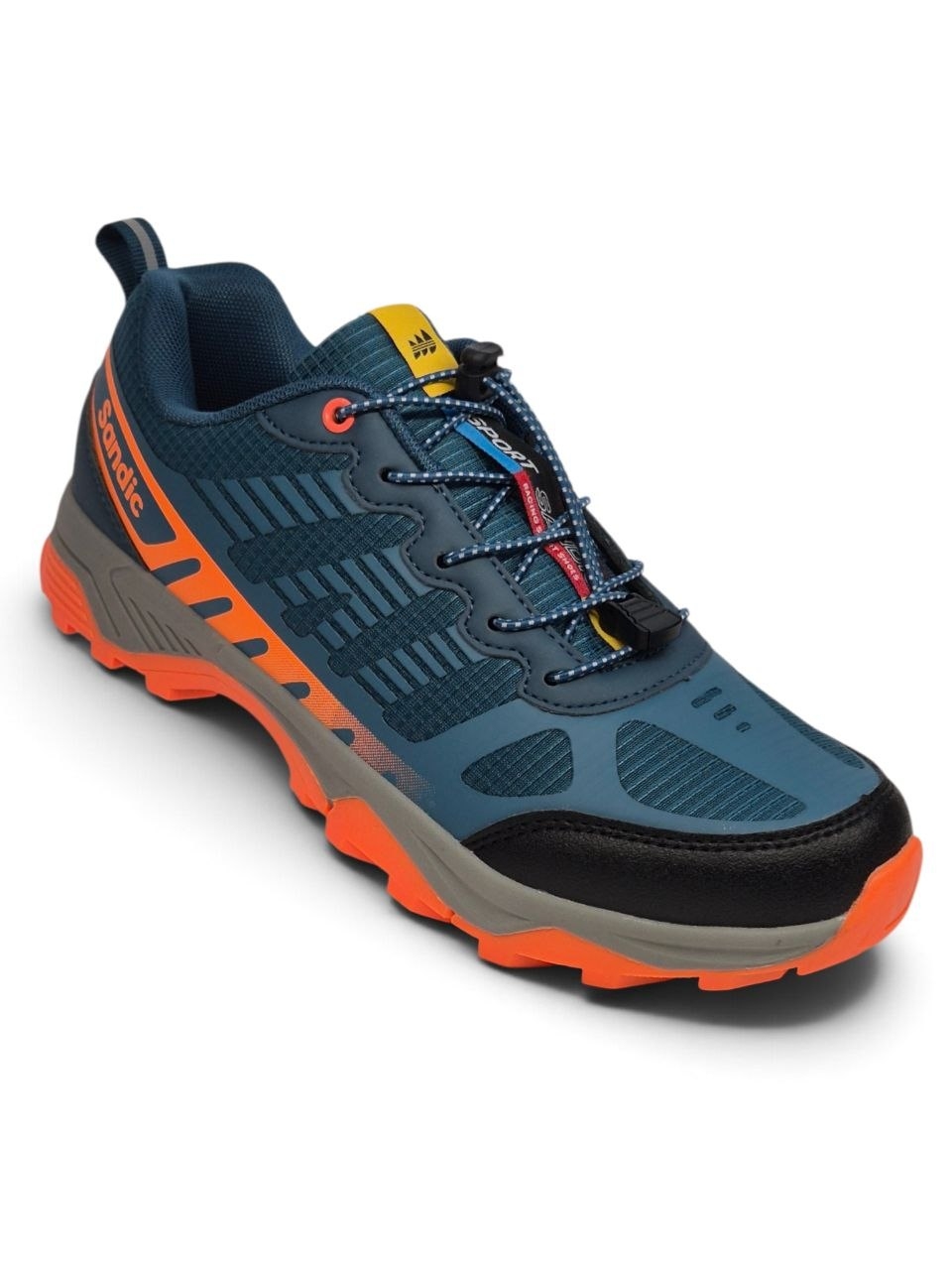 Męskie sneakersy trekkingowe Sandic – granatowo-pomarańczowe buty outdoor z kauczukową podeszwą